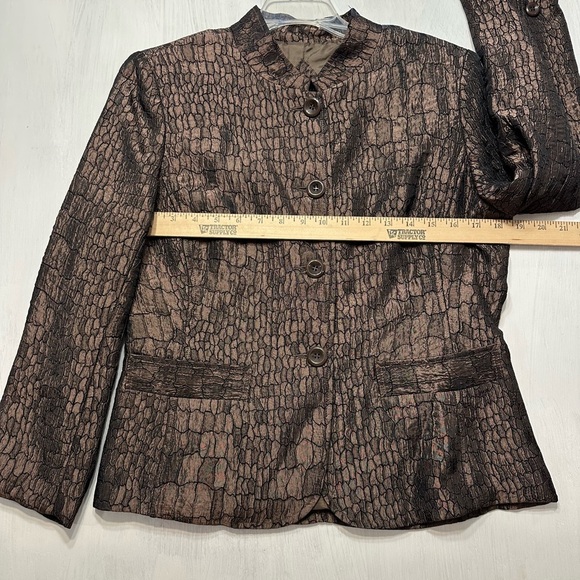 ERIN by Erin London Blazer Jacket PM Metallic Bronze Croc Textured Petite Medium - Picture 3 of 10